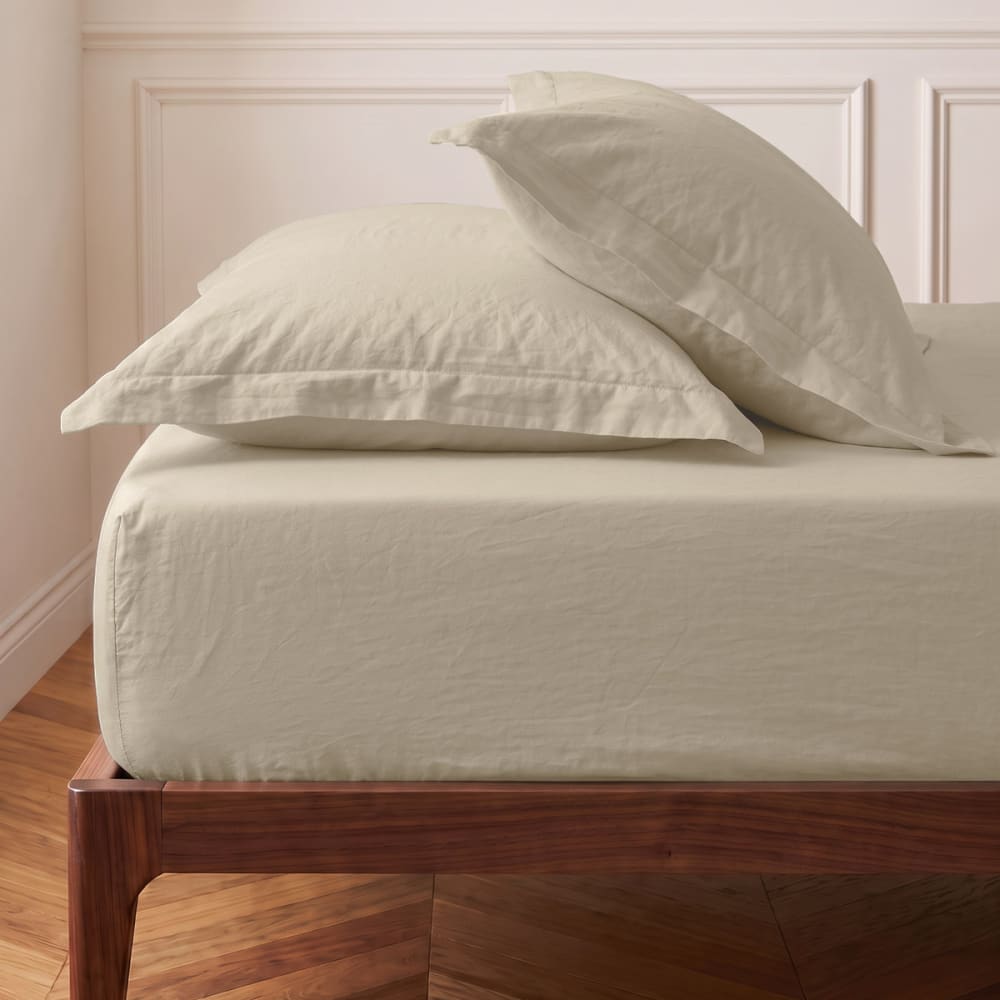 Sensei Maison Drap housse en percale lavée bonnet 30 cm ficelle 180x200 cm Beige Certifié Oeko-Tex Coton