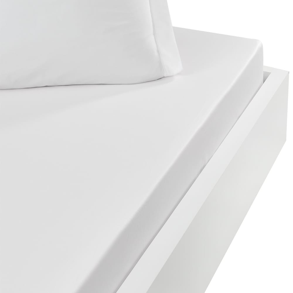 Drap housse en percale lavée bonnet 30 cm  blanc 160x200 cm
