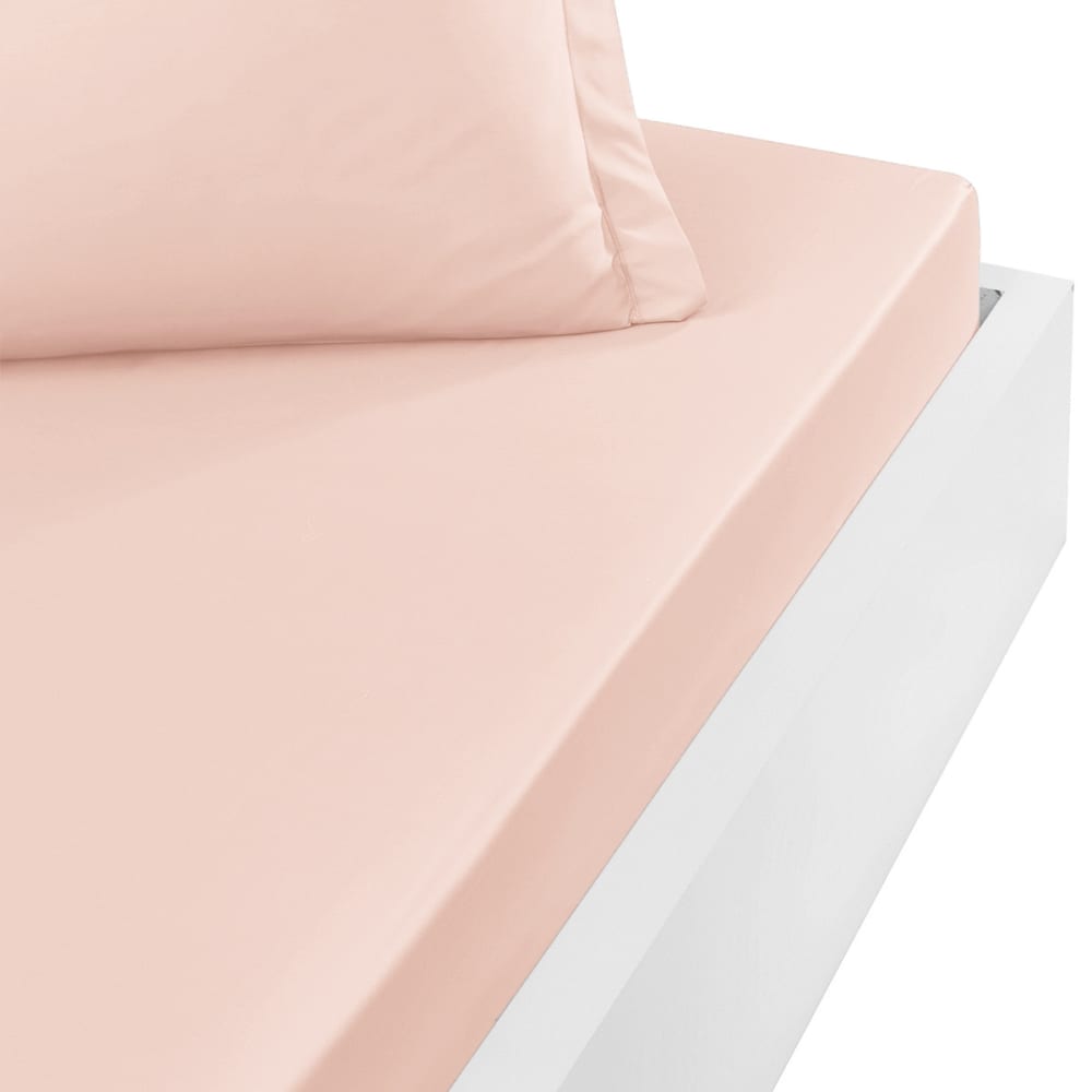 Drap housse en percale lavée bonnet 30 cm  poudre 140x190 cm