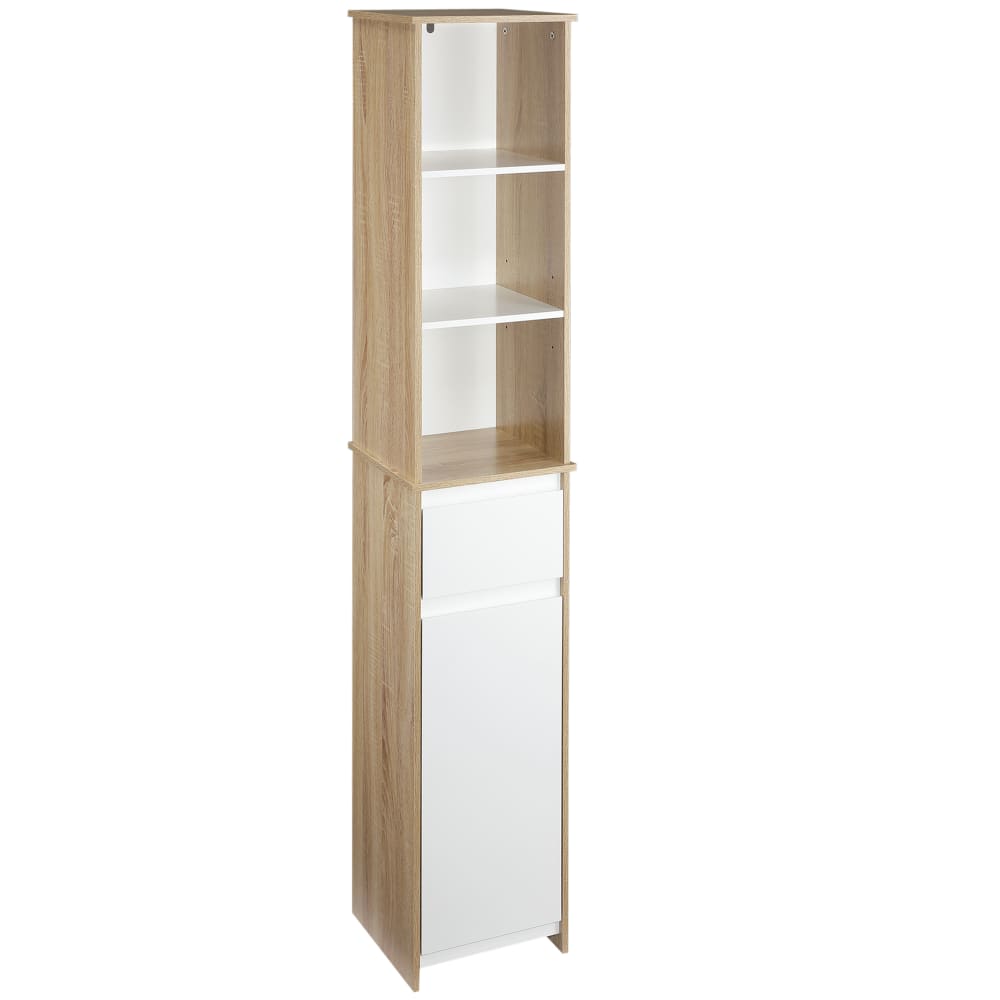 Armario alto de baño 32.6x30x171.2 cm madera natural y blanco