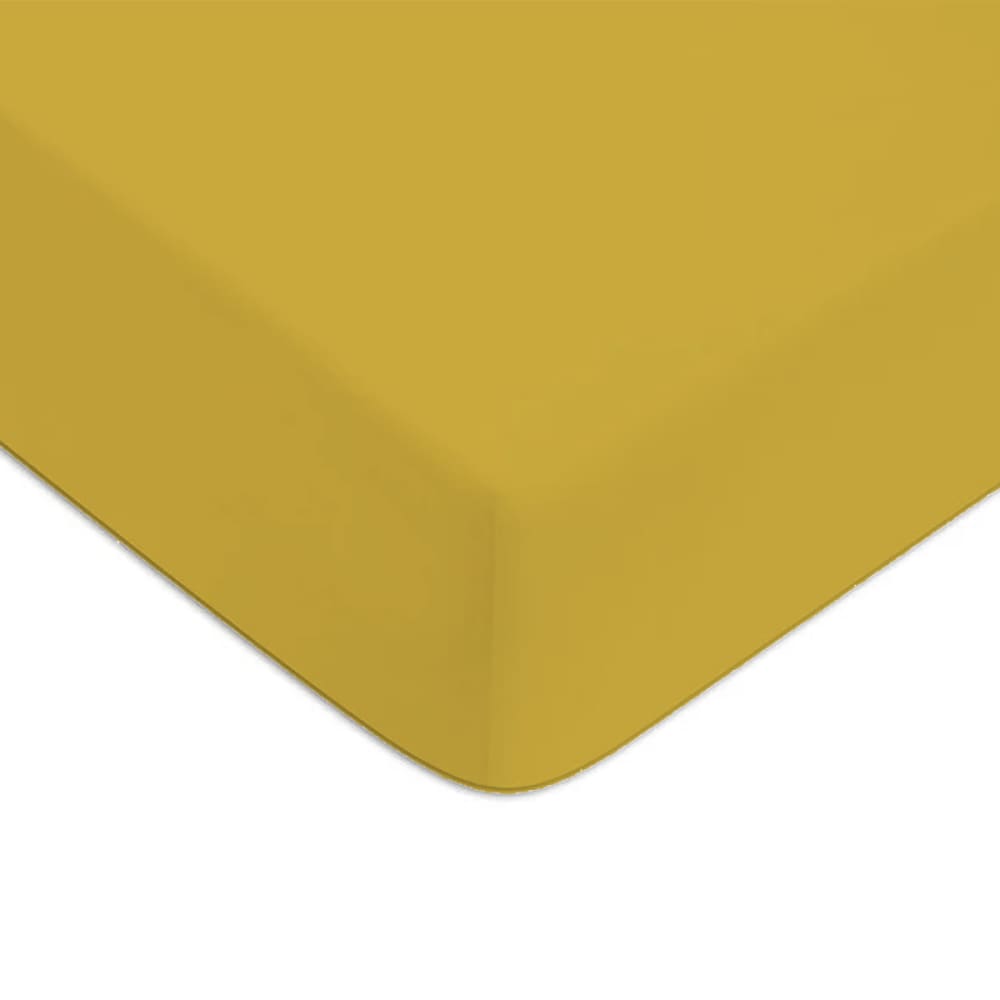 Drap housse coton  uni bonnet 25cm jaune moutarde 80x200cm