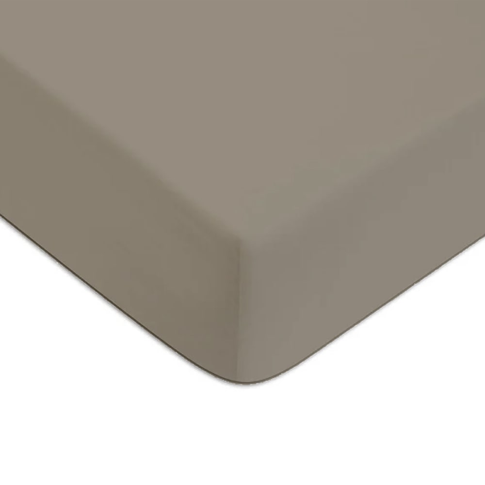 Drap housse coton  uni bonnet 25cm vison 90x190cm