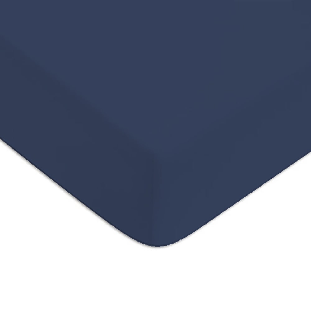 Drap housse coton uni bonnet 25cm bleu 90x190cm