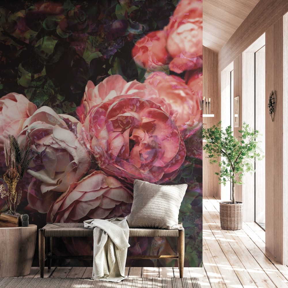 Papel pintado panorámico rosas antiguas