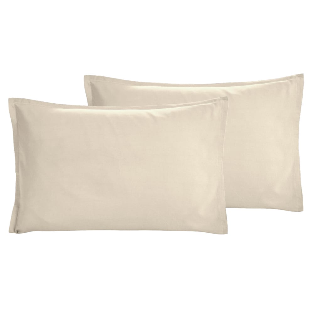 Lot de 2 taies d'oreiller en percale lavée  ficelle 50x70 cm