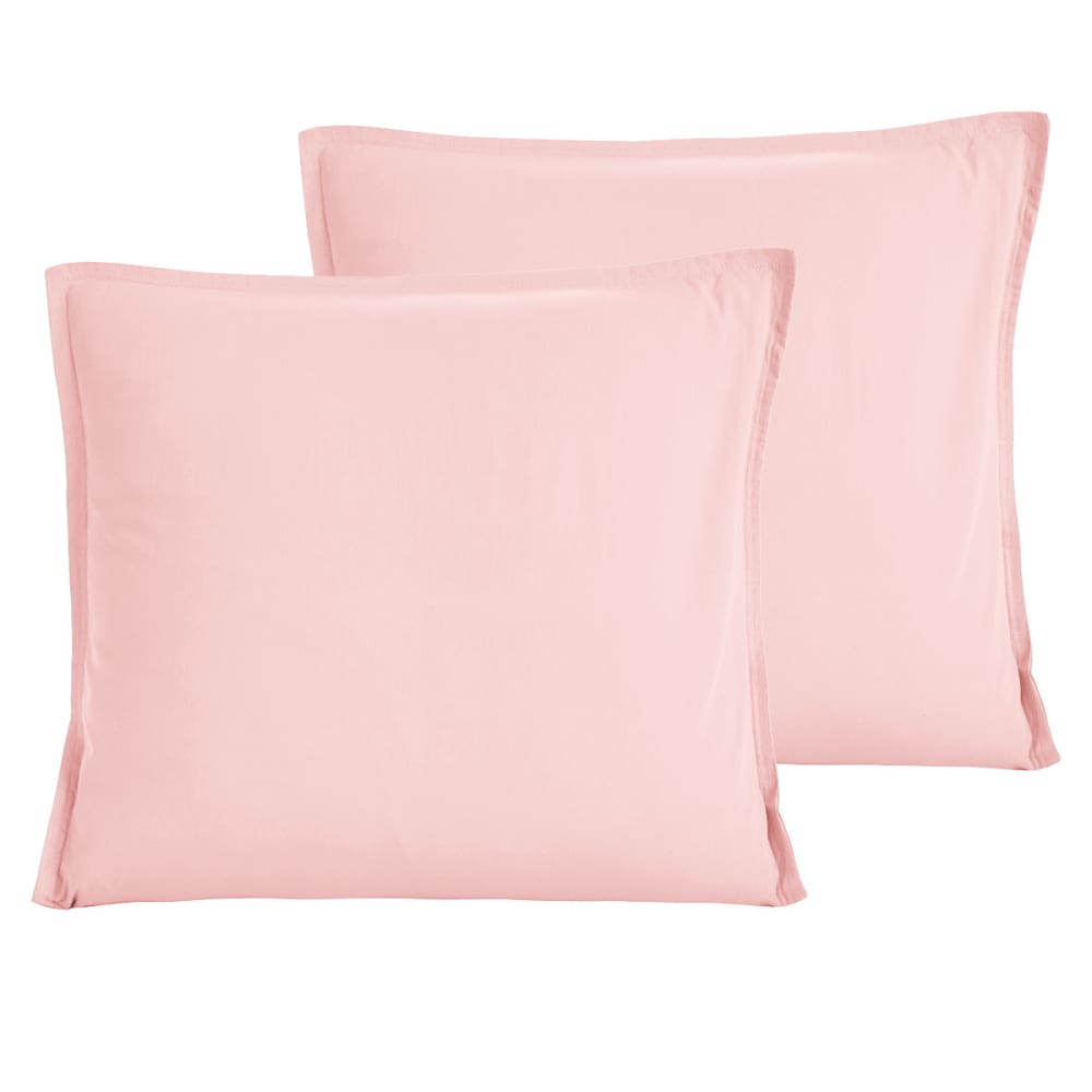 Lot de 2 taies d'oreiller en percale lavée  poudre 65x65 cm