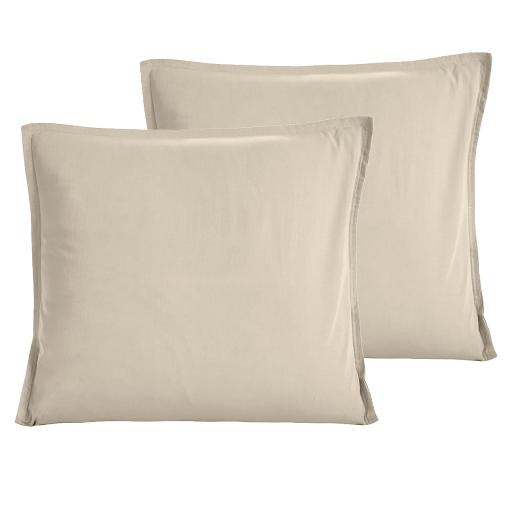 Lot de 2 taies d'oreiller en percale lavée  ficelle 65x65 cm