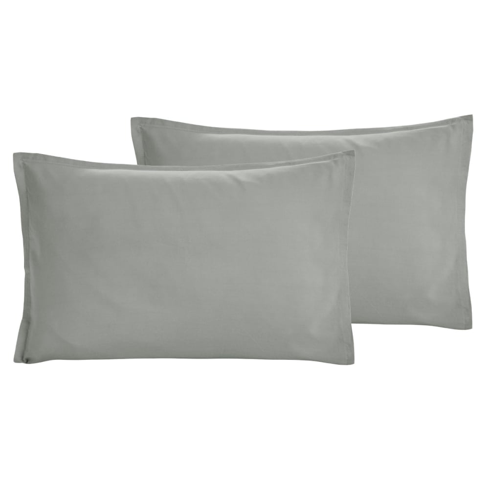 Lot de 2 taies d'oreiller en percale lavée  gris perle 50x70 cm