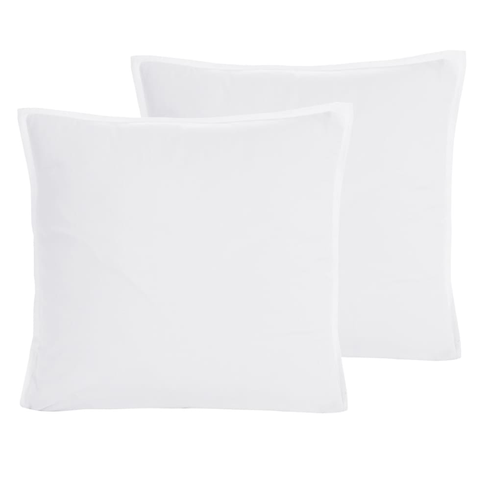 Lot de 2 taies d'oreiller en percale lavée  blanc 65x65 cm