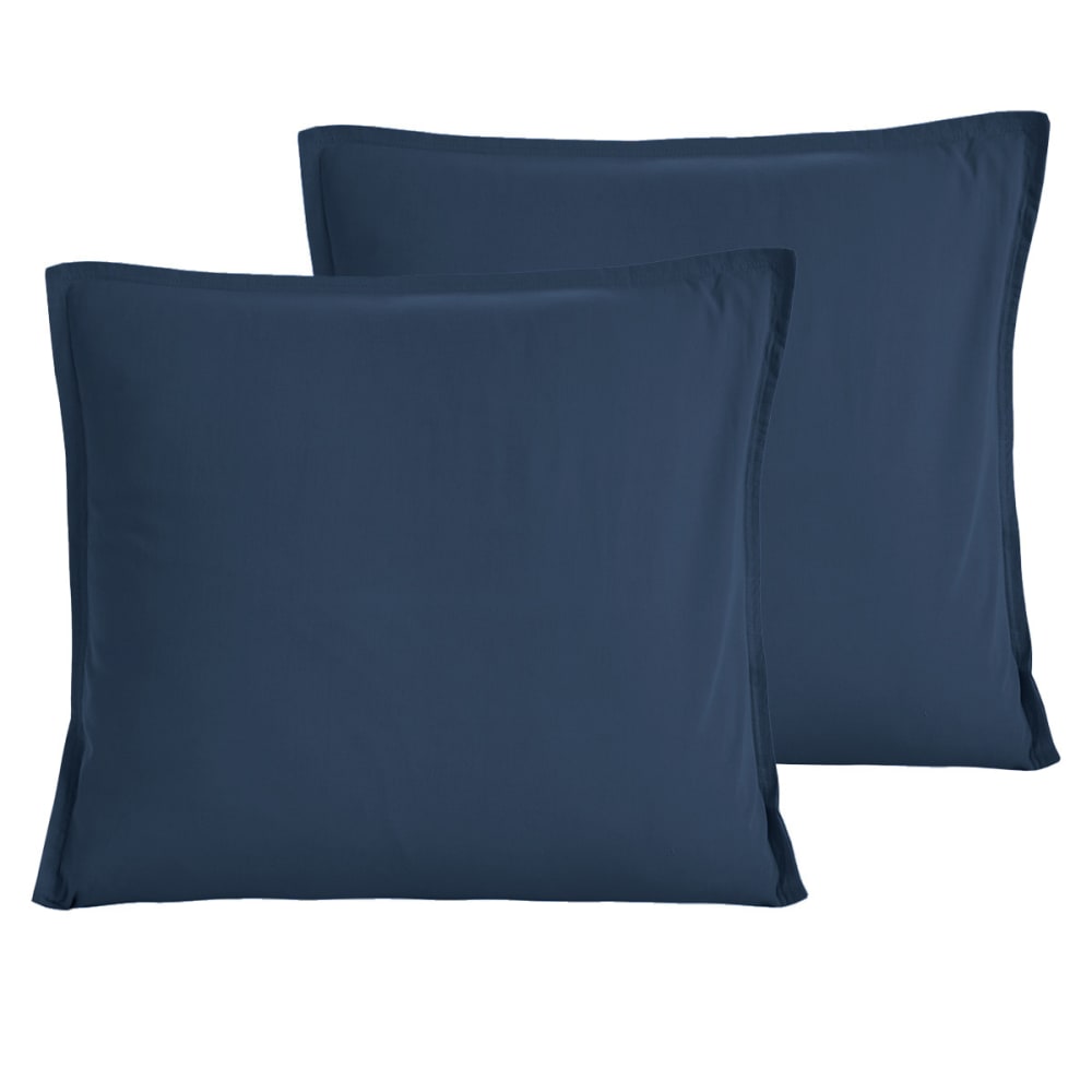 Lot de 2 taies d'oreiller en percale lavée  indigo 65x65 cm