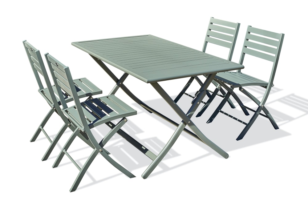 Ensemble repas de jardin 4 places en aluminium vert
