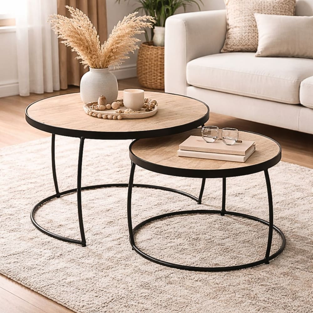 Tables basses gigognes en palissandre massif et métal noir