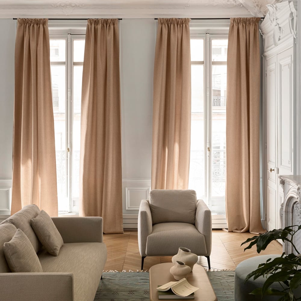 Rideau tissage toile à l'effet satiné beige 350x280 cm