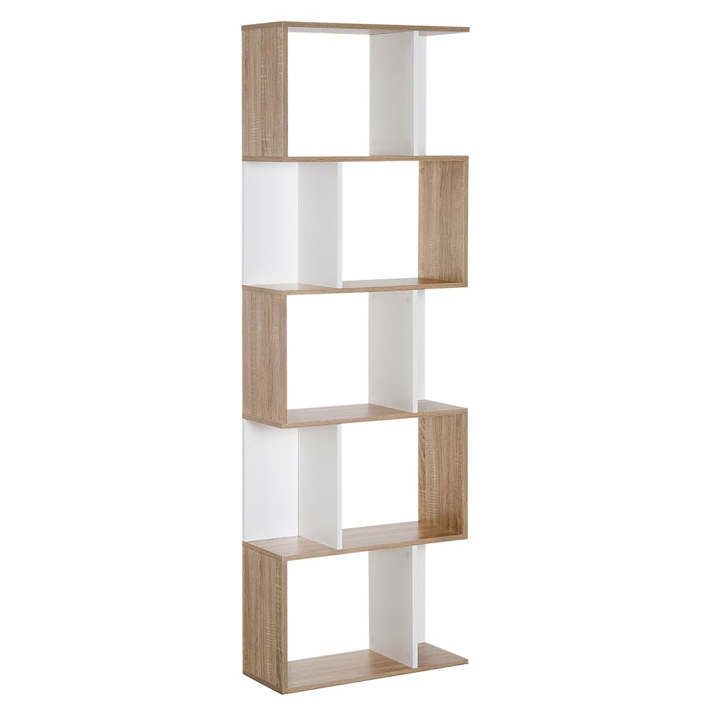 Homcom 5-stöckige S-Form Bibliothek, zweifarbig Holz Weiß Spanplatte
