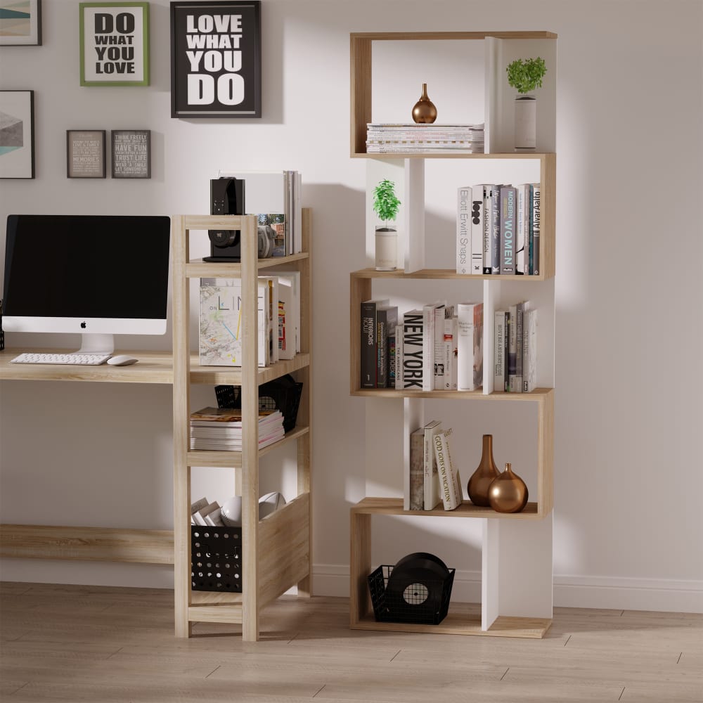 Bibliothèque à 5 niveaux en forme de s en bois bicolore - Maisons du Monde