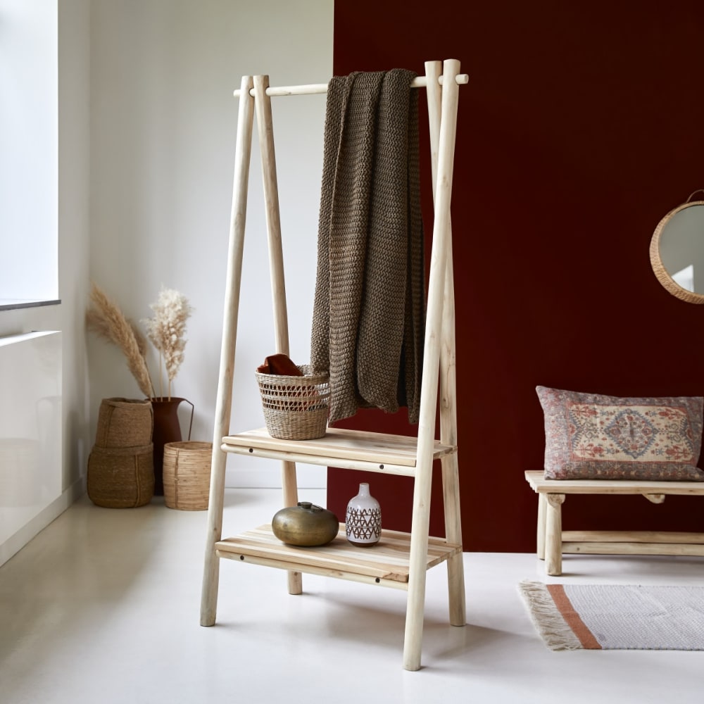Tikamoon Kleiderablage aus massivem Teakholz style exotic Beige
