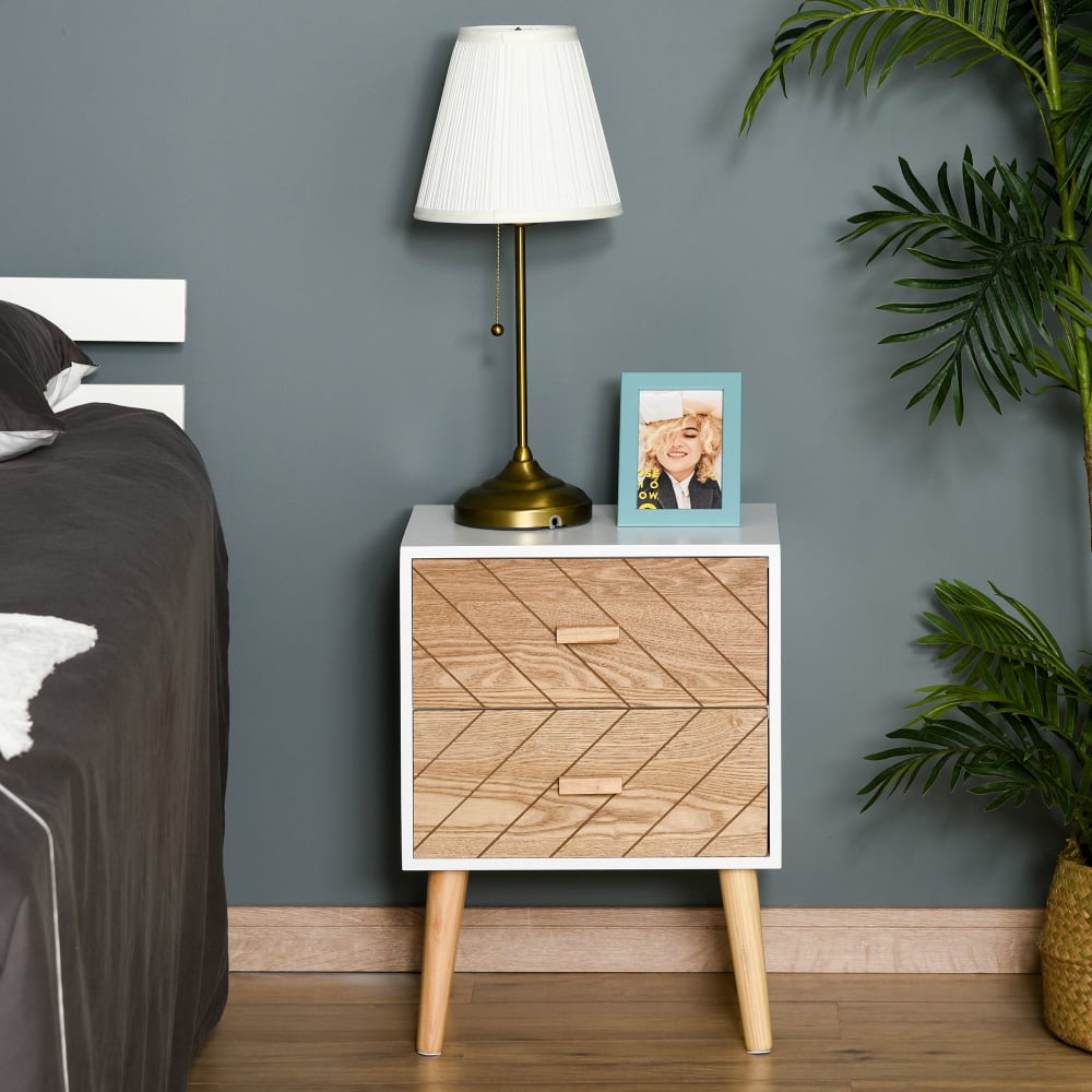 Mesita de noche 40x30x55,5cm blanco y madera - Maisons du Monde