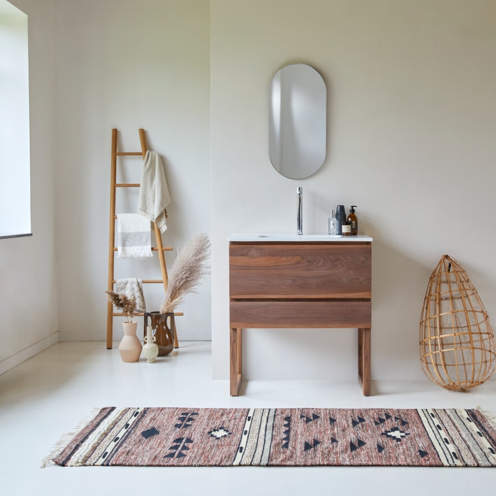 Tikamoon Badezimmermöbel aus massivem Nussbaumholz und Keramik 80 cm style classic chic Braun