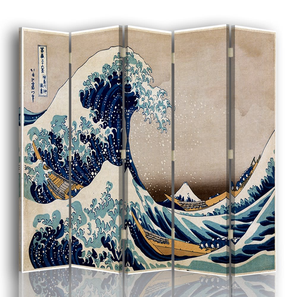 Biombo La Gran Ola de Kanagawa - K. Hokusai - cm. 180x170 (5 paneles)
