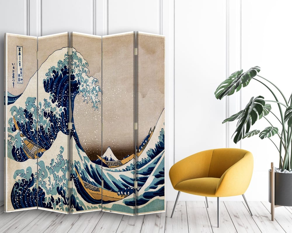 Biombo La Gran Ola de Kanagawa - K. Hokusai - cm. 180x170 (5 paneles) - Maisons du Monde