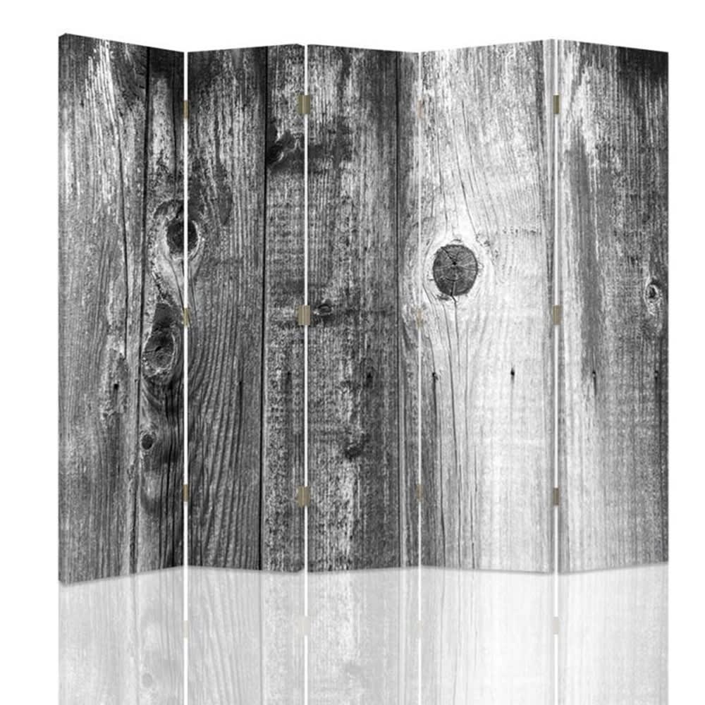 Paravento - Separè Black And White Wood cm. 180x170 (5 pannelli) - Grigio - PES - Poliestere
