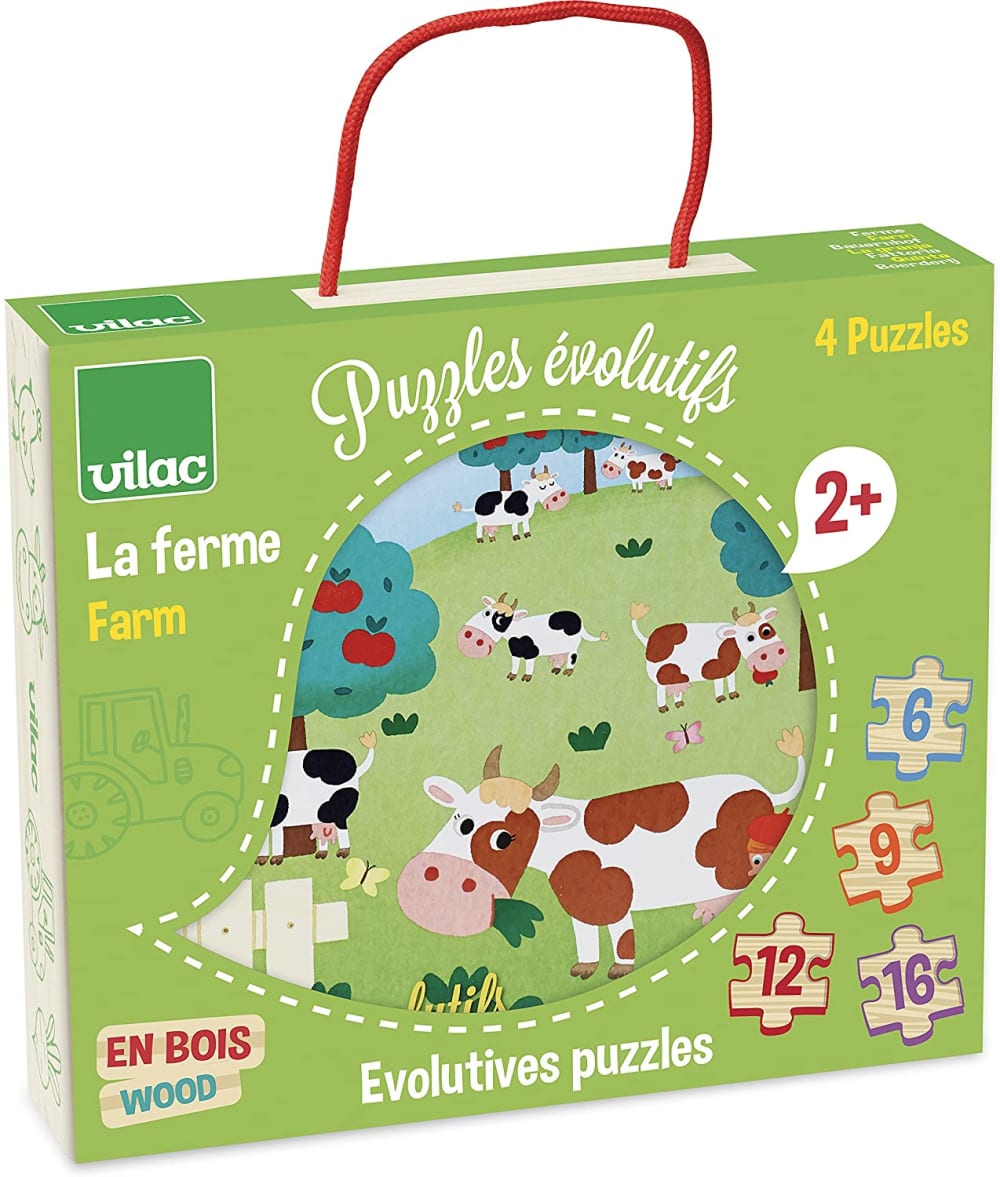 Vilac 4 puzzles évolutifs ferme Vert Bois - 18x1x15cm