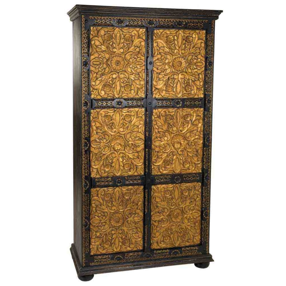 Armario de madera tallada negro 102x44x183