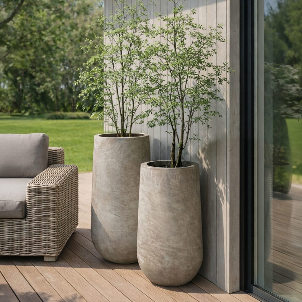 Set de 2 pots ronds en terre d'argile forme haute 40/55cm