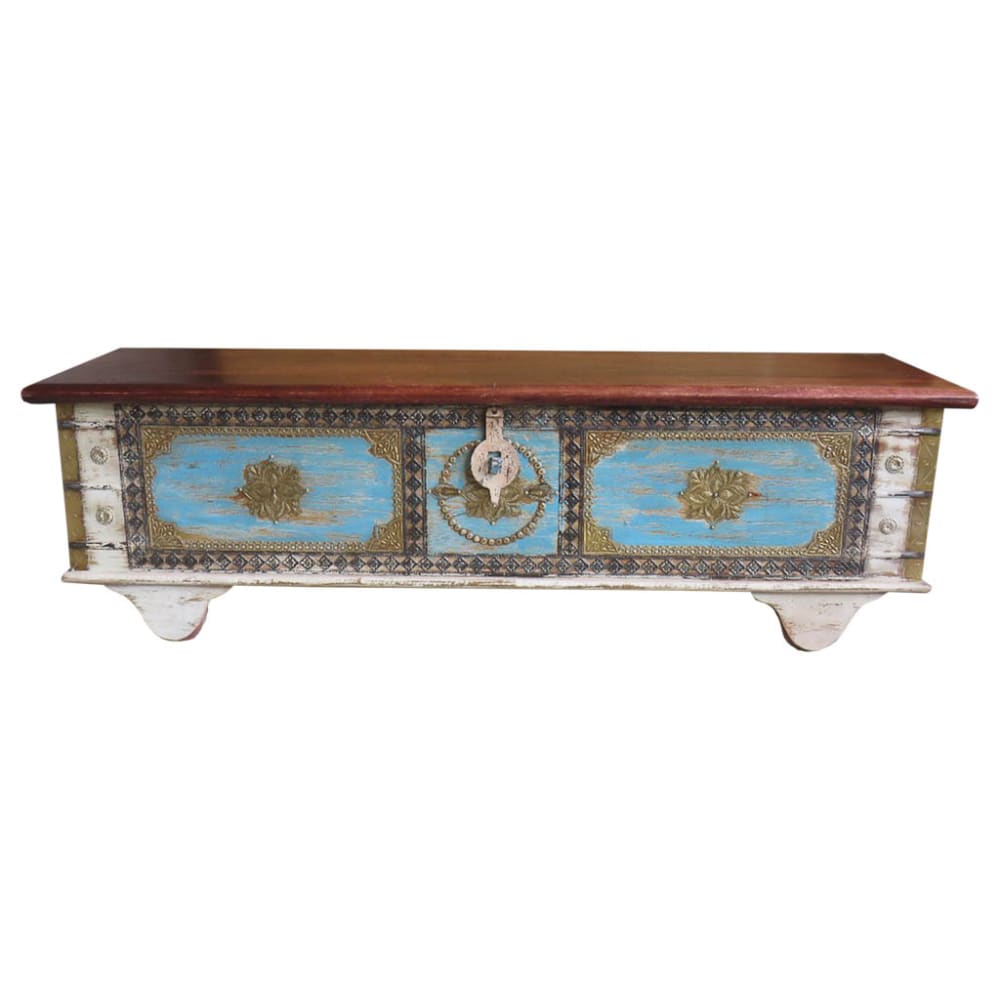 Baul de madera azul 146x40x45h cm