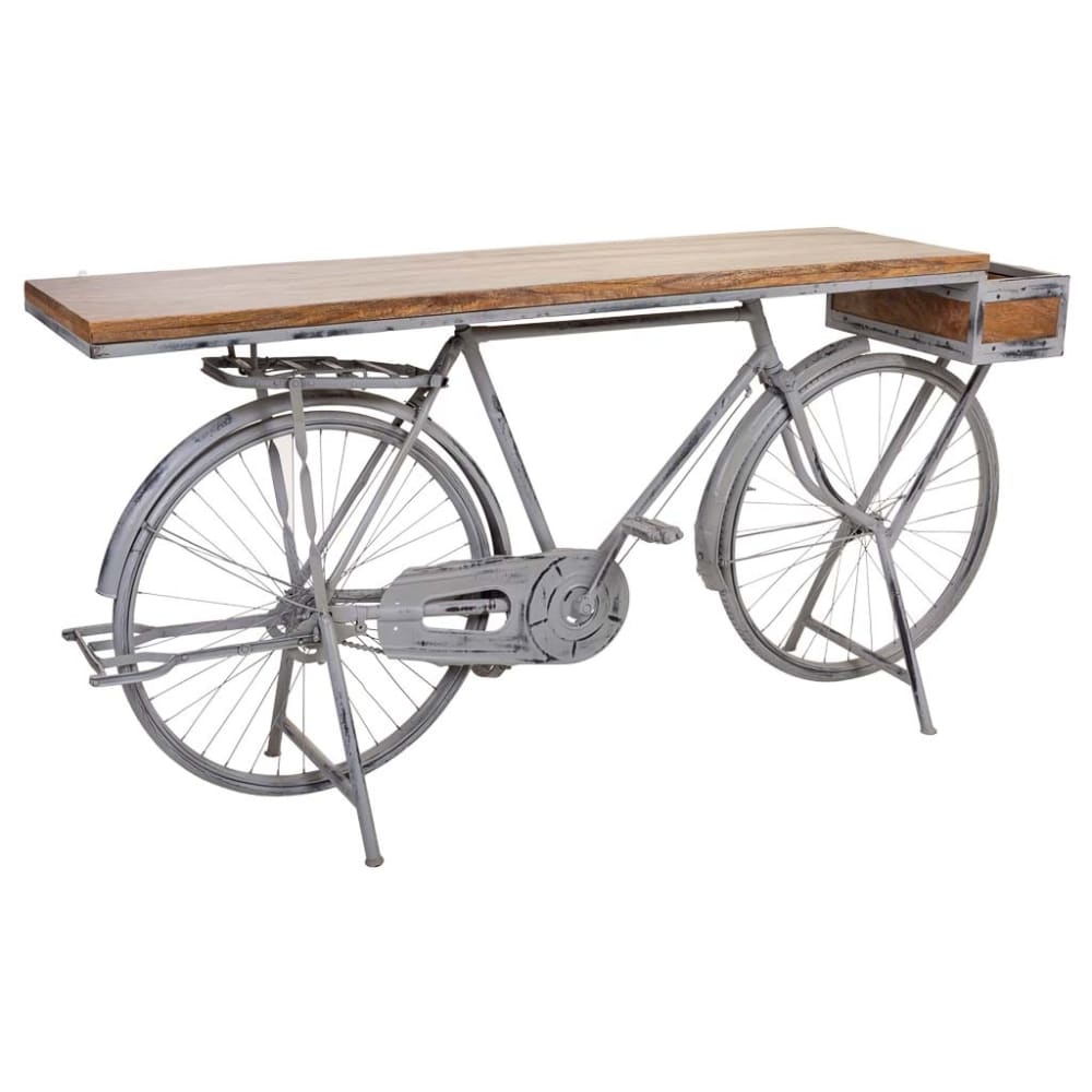 Recibidor bicicleta de madera y metal lacado plata 198x50x94