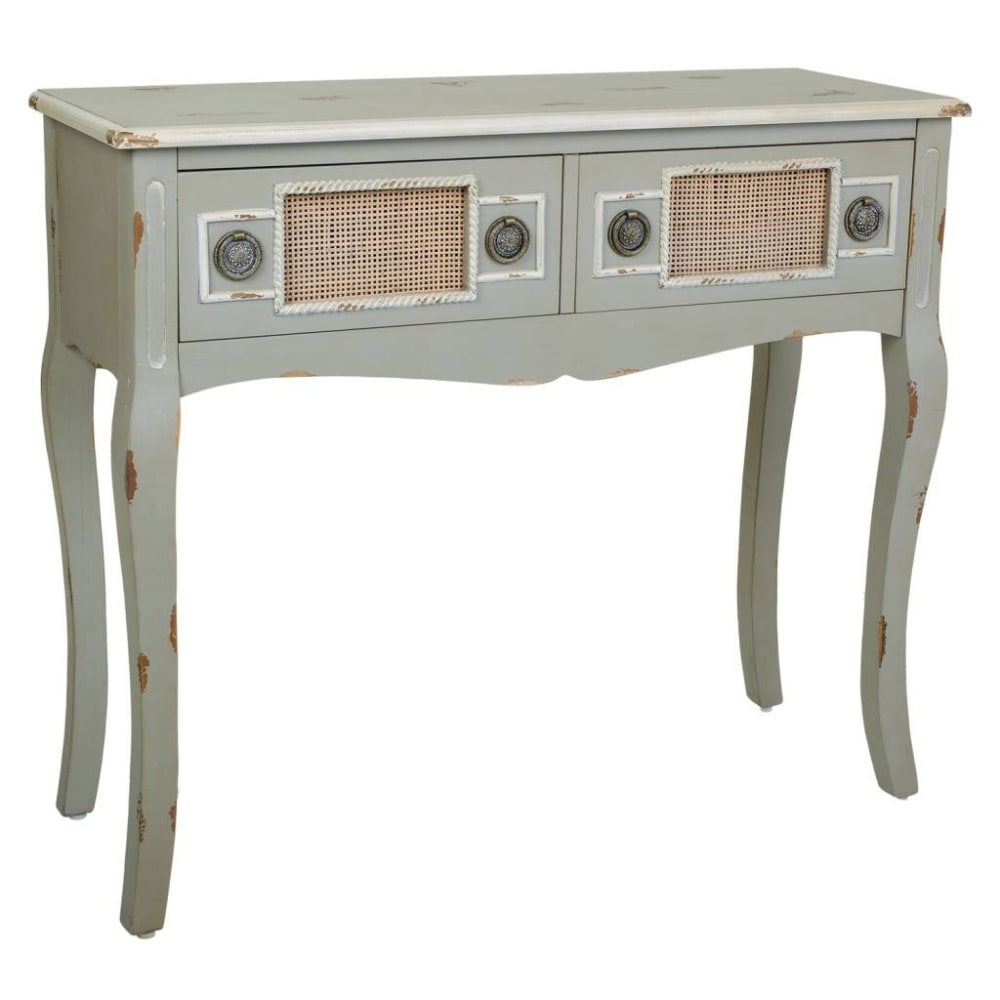 Recibidor de madera y rejilla bambú gris 90x33x77
