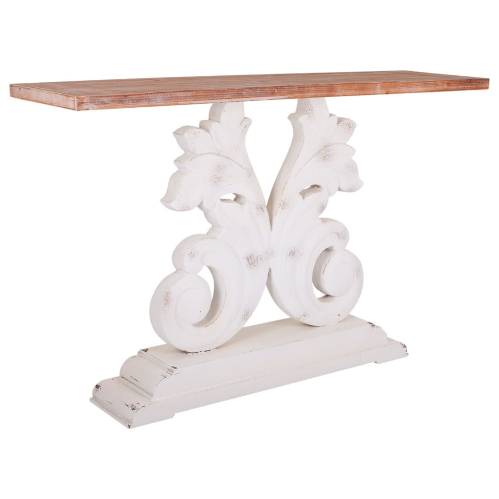 Recibidor-consola de madera tallada blanco 150x40x90