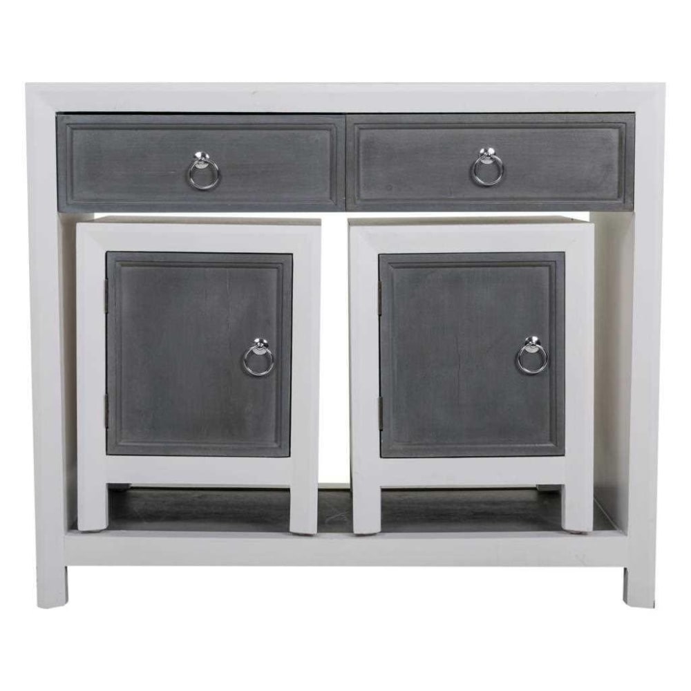 Set recibidor y dos taburetes de madera grises - Maisons du Monde