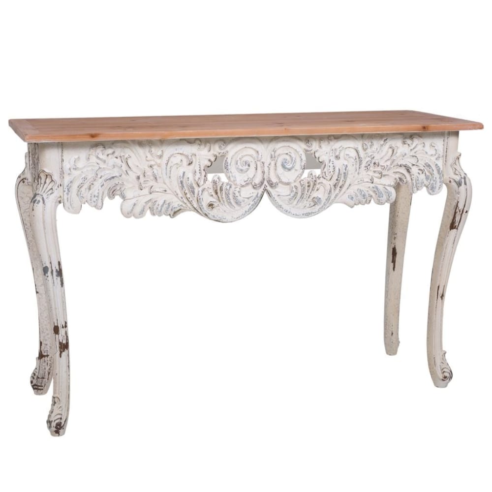 Console blanche vieilli et naturel 120x40x77h