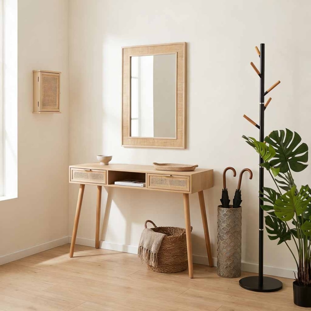 Konsolentisch aus MDF und Gitter, braun, 120x42x79 cm - Maisons