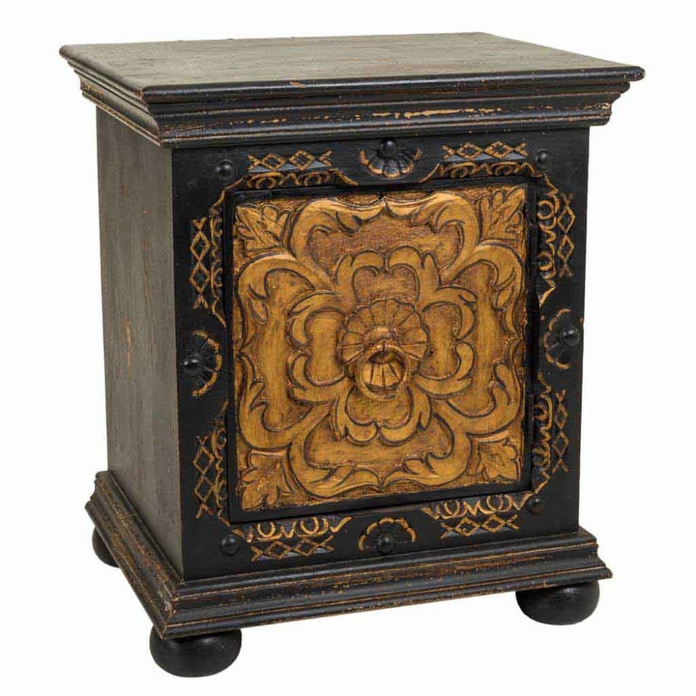 Table de chevet en bois sculpté noir 50x40x59h