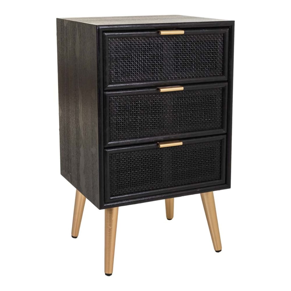 Table de chevet en bois et treillis laqué noir 42x36,5x71h