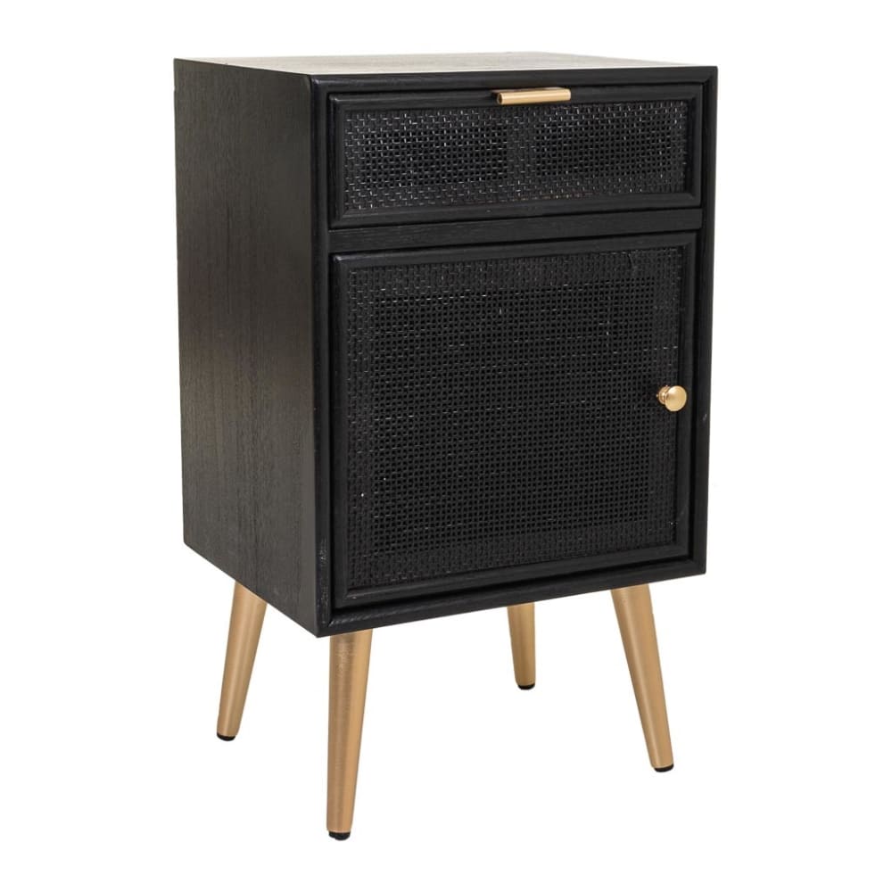 Table de chevet en bois et treillis laqué noir 42x36,5x71h