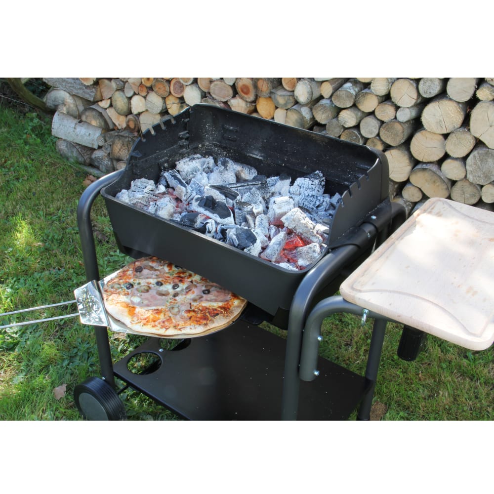Barbecue avec cuve en fonte et four à pizza métal/inox noir