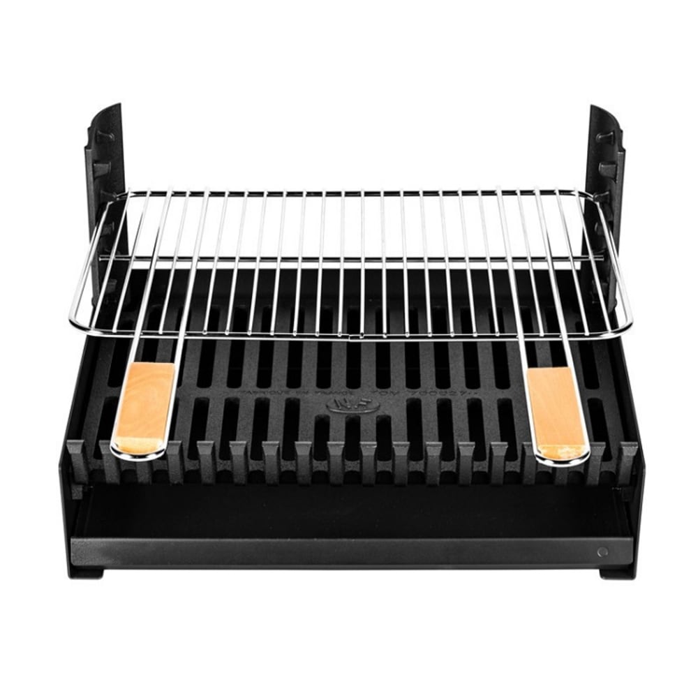Holzkohlegrill zum Aufstellen aus Gusseisen und schwarzem Stahl -