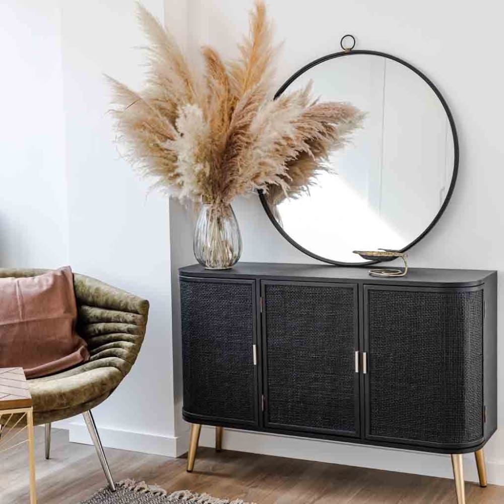 Buffet en bois et treillis laqué noir 118x37x80h