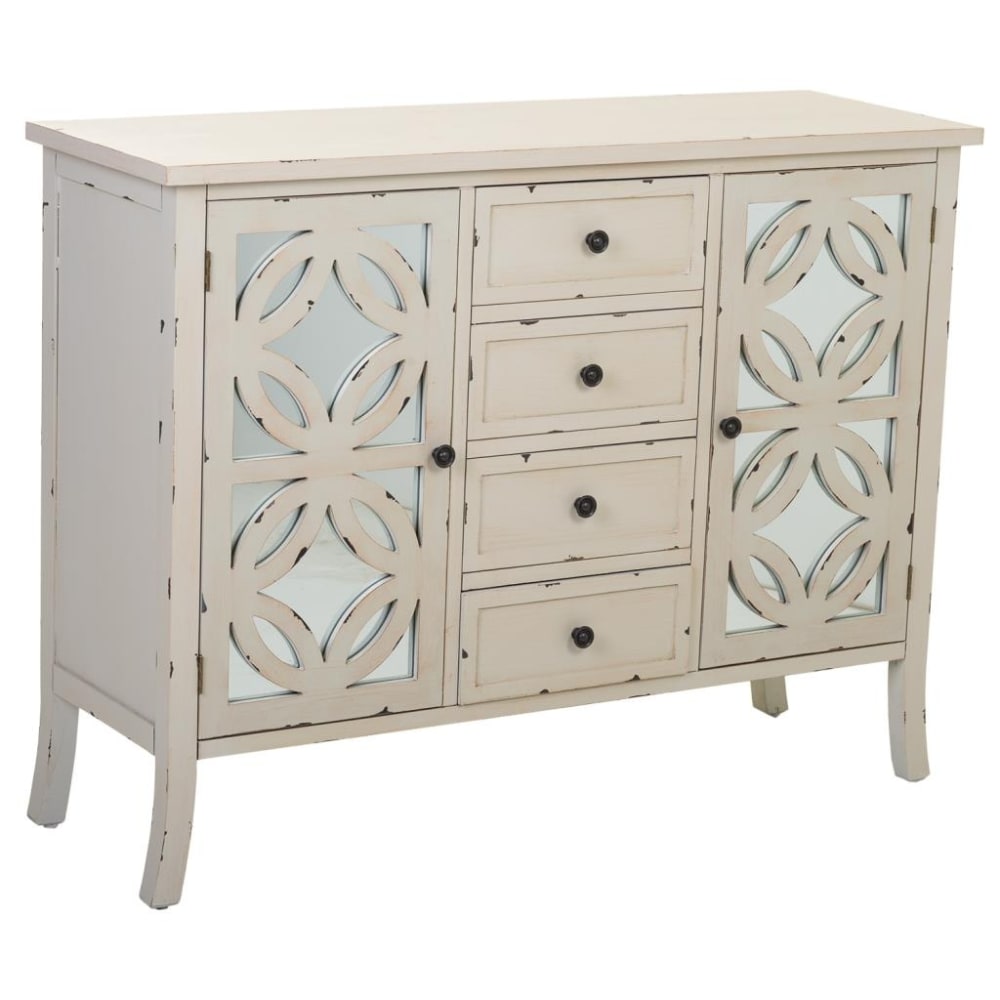 Wanderlust deco Sideboard aus Holz mit Glas, 110x37x84, weiß Grau Holz
