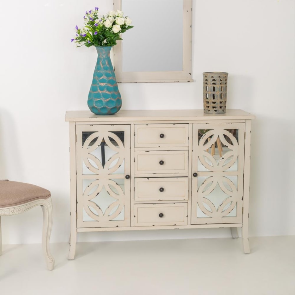 Sideboard aus Holz mit Glas, 110x37x84, weiß - Maisons Du Monde