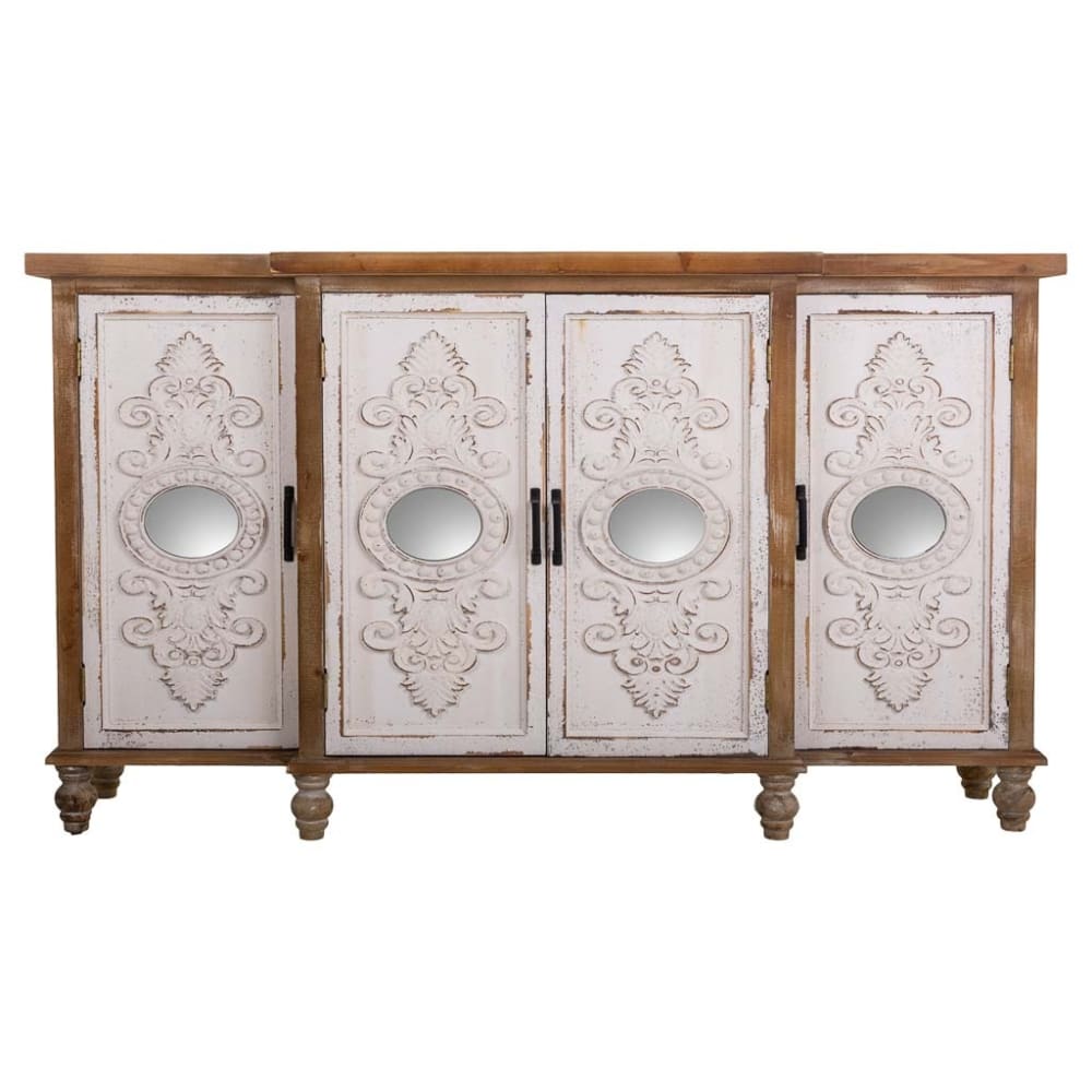 Sideboard aus geschnitztem Holz, 154x35x87h cm, Braunes - Maisons