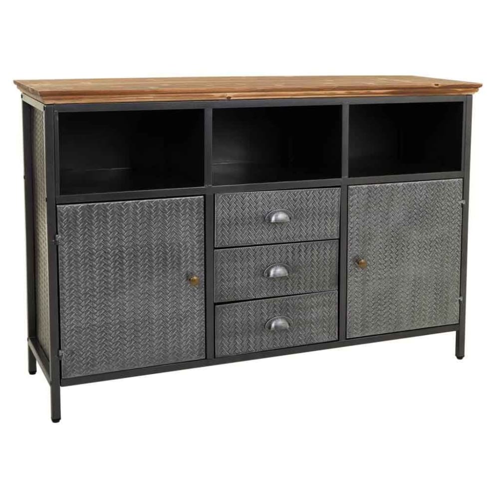 Aparador de metal y madera negro 121,5x36x82,5