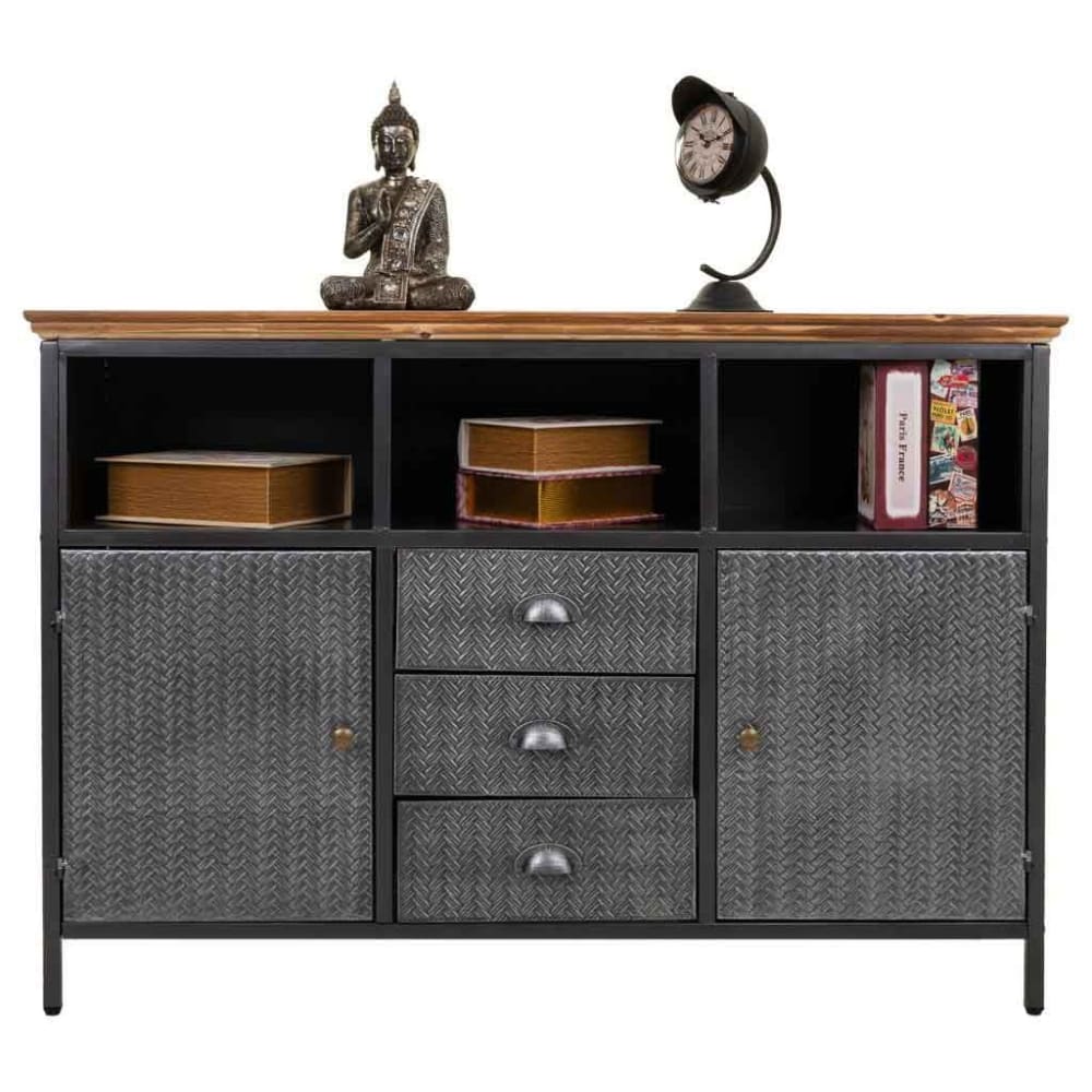 Aparador de metal y madera negro 121,5x36x82,5 - Maisons du Monde