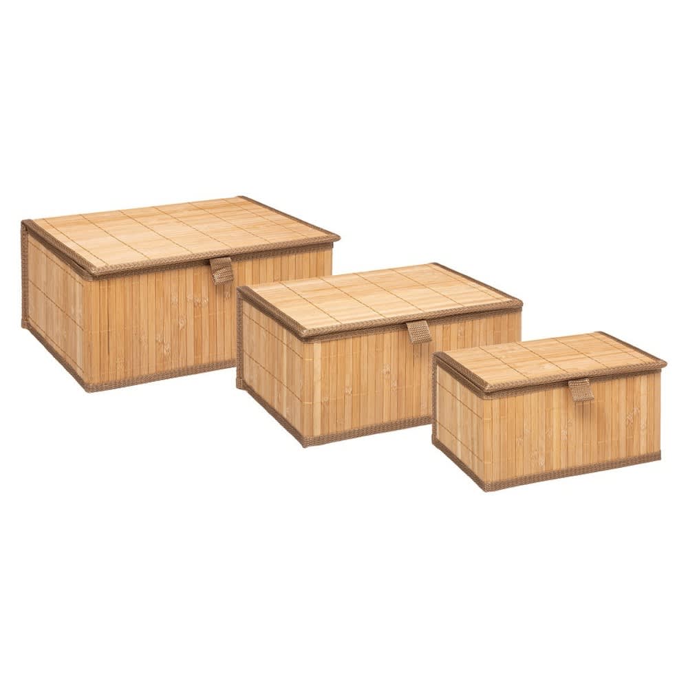 Five Simply smart Paniers avec couvercles en bambou - Lot de 3 style contemporain Beige
