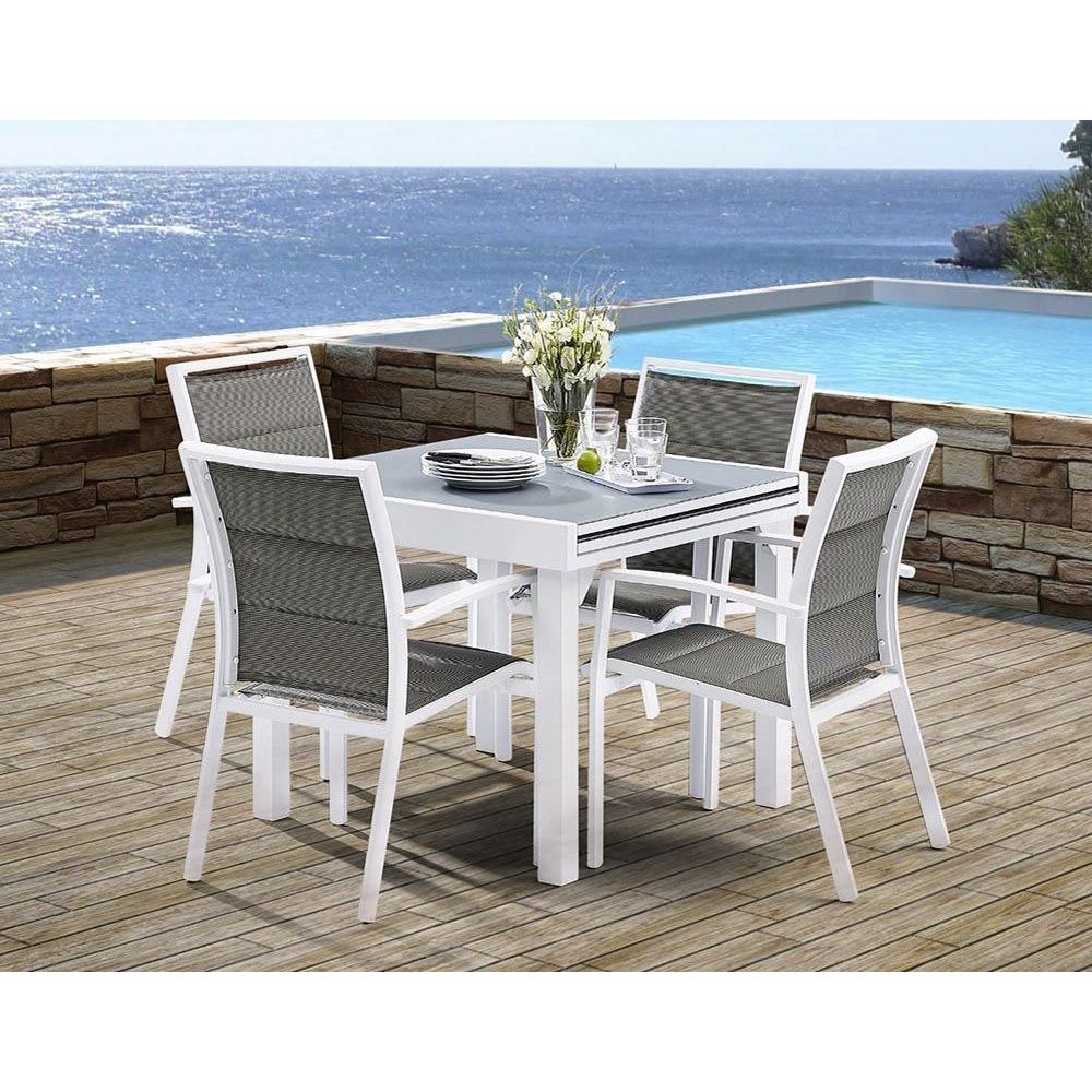 Ensemble jardin en aluminium blanc et verre trempé gris 90x90x75cm - Maisons du Monde