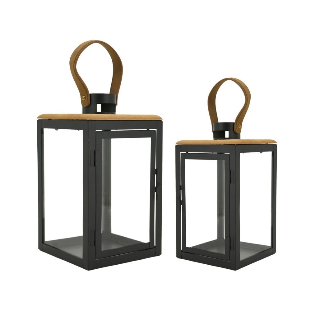 Lanternes en métal et bois (lot de 2)