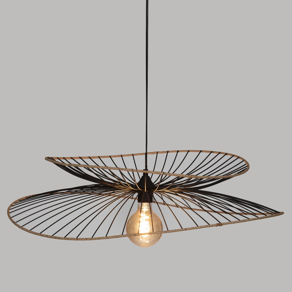 Suspension métal et rotin noir D69,5cm — vue 4